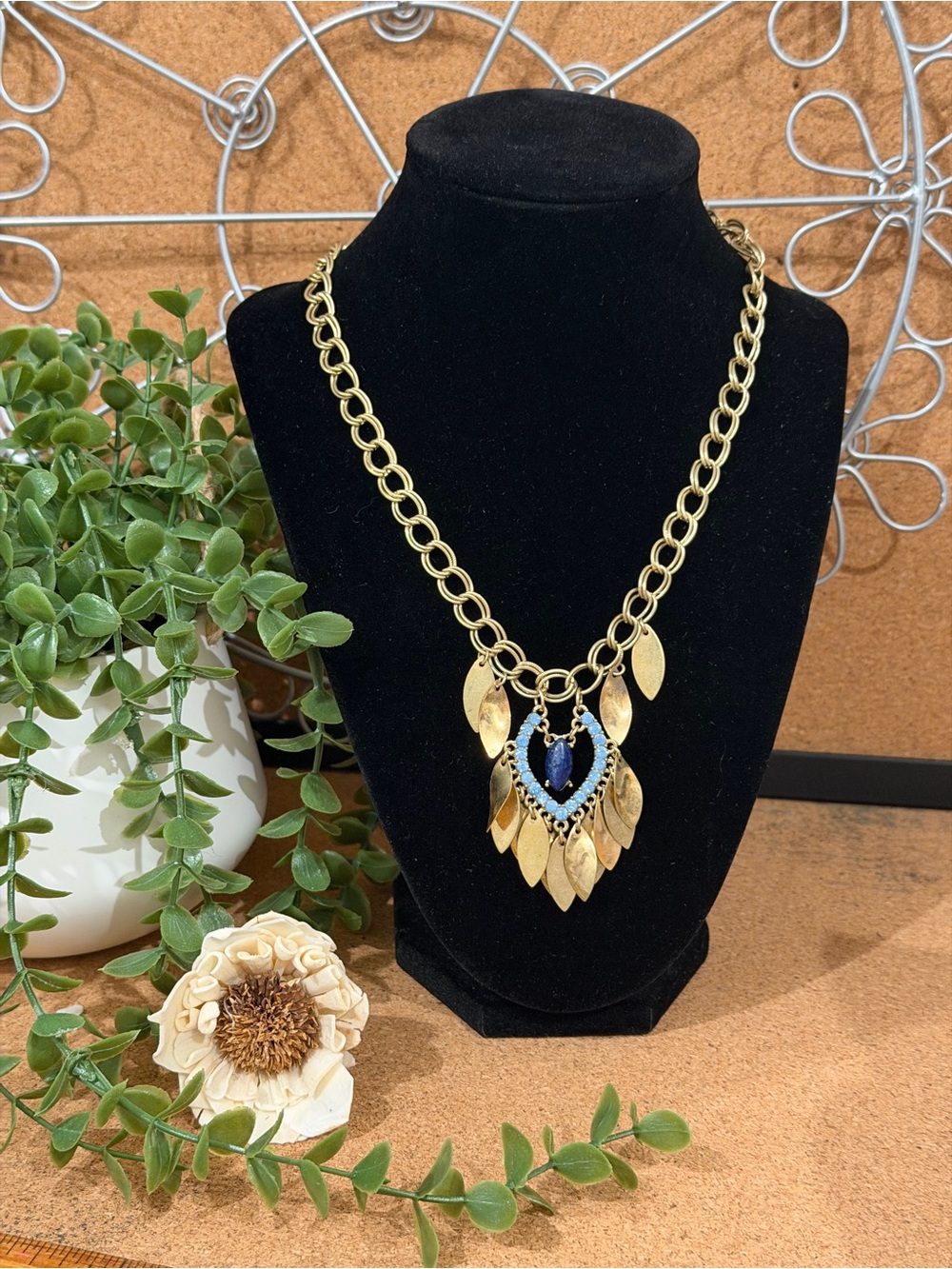 Charming Charlie Gold Chain Necklace with Blue Pendant - Women's Jewelry